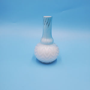 White to Blue White Lined Bellow Glass Vase