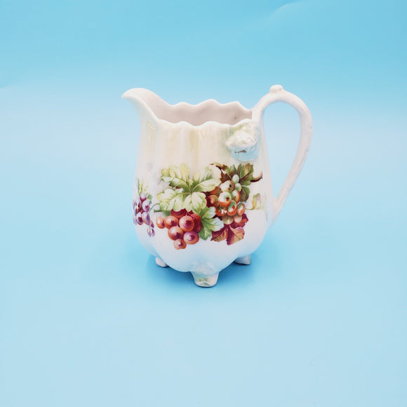 White Ceramic Fruit Creamer of Grapes; Grape pattern Creamer