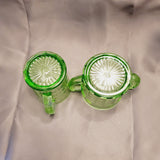 Hazel Atlas Colonial Block Uranium Glass Creamer and Sugar