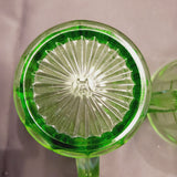 Hazel Atlas Colonial Block Uranium Glass Creamer and Sugar