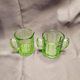 Hazel Atlas Colonial Block Uranium Glass Creamer and Sugar