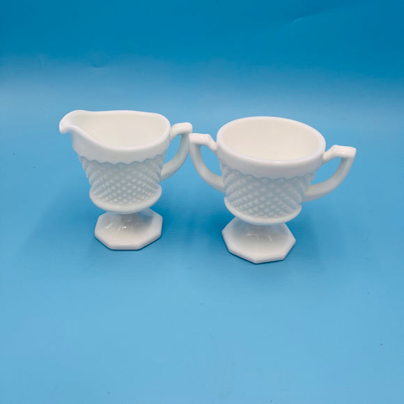 Milk Glass Creamer and Sugar Set in Hobnail by Westmoreland Glass