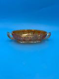 Imperial Glass Frosted Block Marigold Carnival Glass Oval Candy Dish - Beaded Block