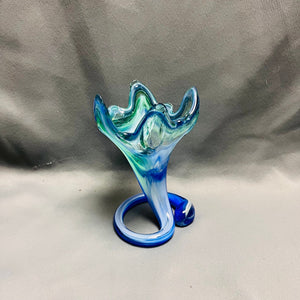 Murano Style Sooner Cobalt Swirl  Art Glass Vase