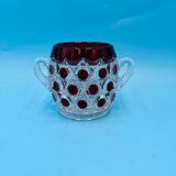 Ruby Red Flashed Block Large Open Sugar Dish by US Glass - EAPG Antique Glass Sugar