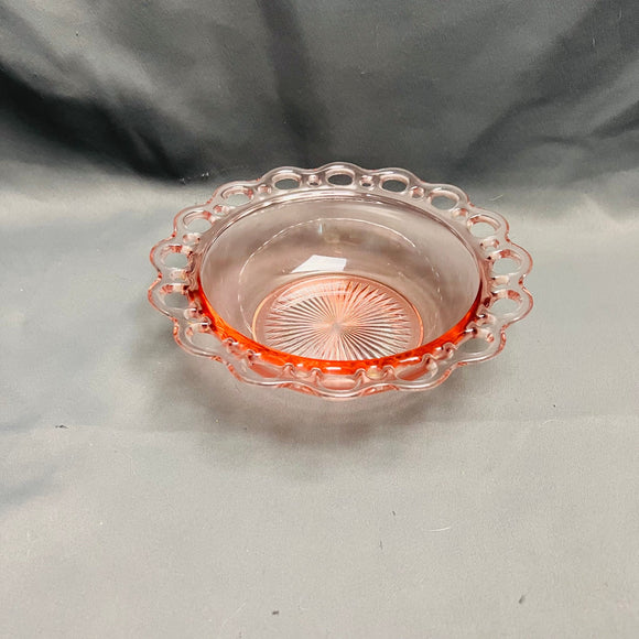 Open Lace Pink Depression Glass Bowl by Anchor Hocking