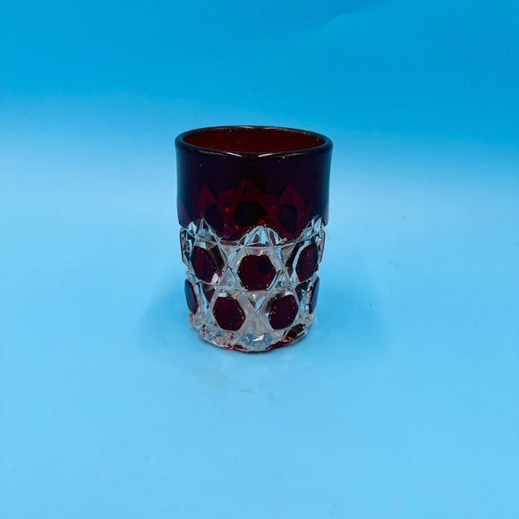 Ruby Red Flashed Block Tumbler by US Glass - EAPG Antique Glass Tumbler