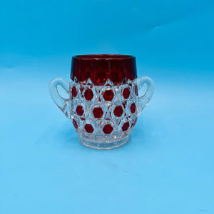 Ruby Red Flashed Block Open Sugar Dish by US Glass - EAPG Antique Glass Sugar