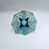 Northwood Blue Opalescent Inverted Fan and Feather Footed Dish