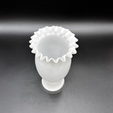 White Frosted Glass Ruffled Vase