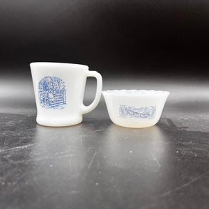 Currier and Ives Milk Glass Cup and Custard Cup - Sleigh Ride Pattern