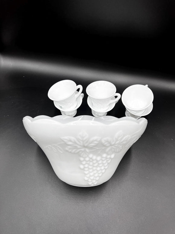 Colony Harvest Milk Glass Punch Bowl Set